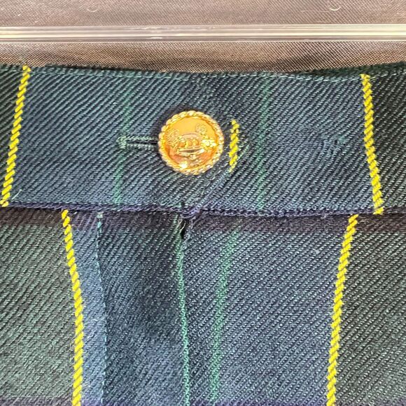 Vintage Escada Couture Plaid Wool Pants Green Yellow Red Tartan Pleated Front 38 - Picture 4 of 13